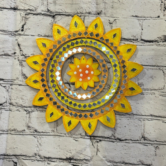 25cm Yellow Sunflower Hanging With Mirrors Window Suncatcher Indoor Mobile