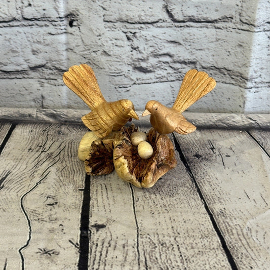 10cm Double Bird Nest Mushroom Parasite Ornament Natural Carving Fairtrade Wood