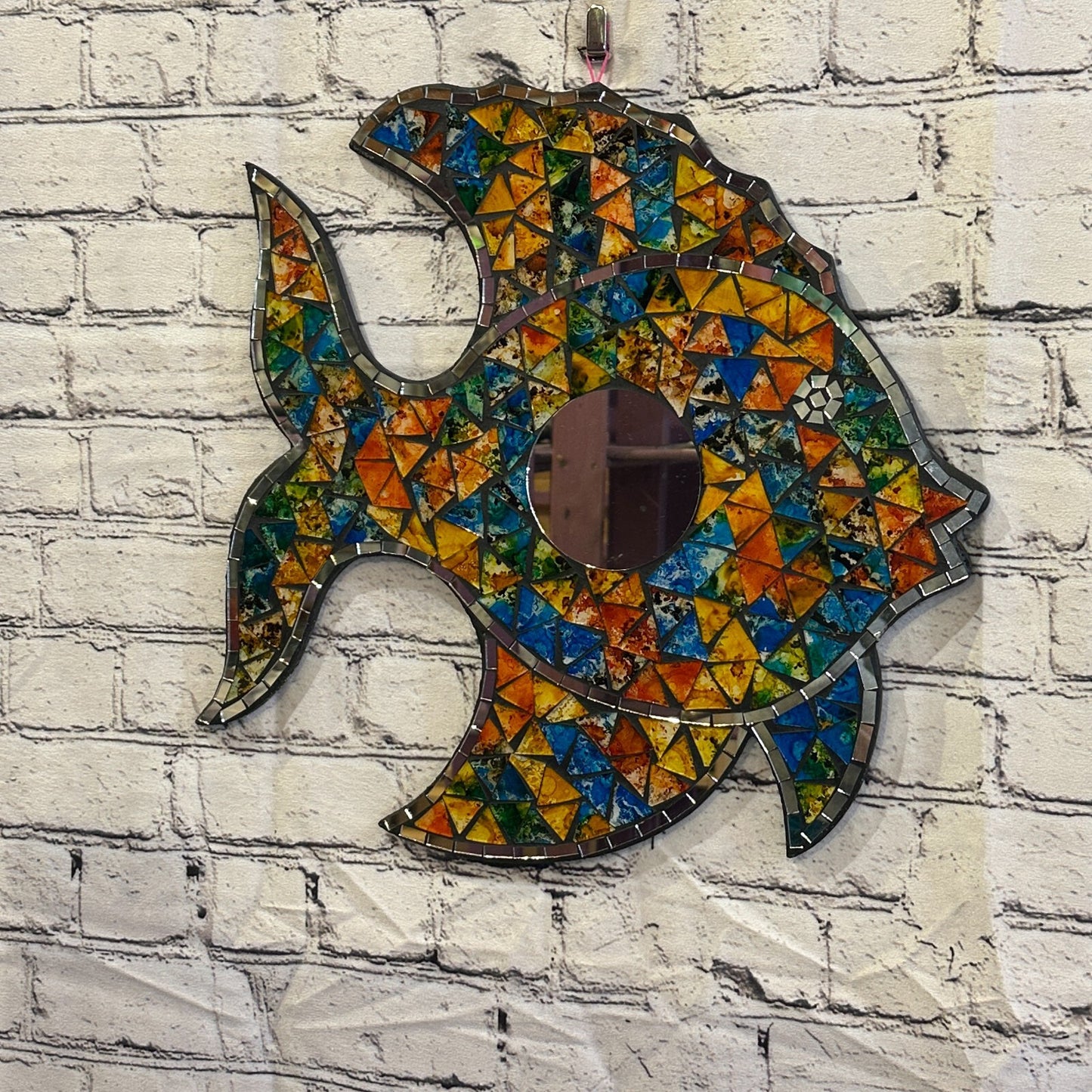 Rainbow Pastel Tropical Fish Mosaic Tile Wall Mirror 40cm x 35cm Handmade New