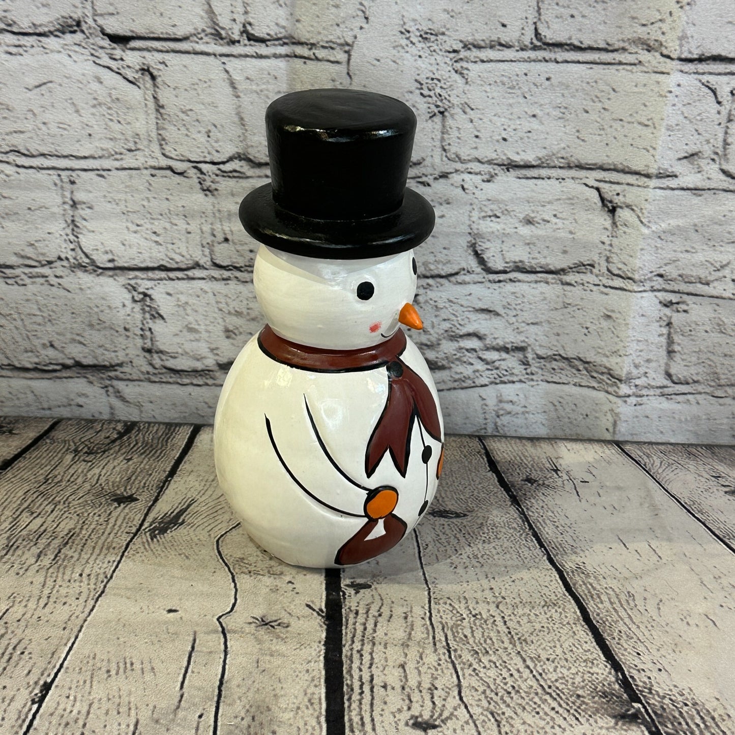 20cm x 10cm Black Top Hat Snowman Handcrafted Wood Xmas Christmas Ornament