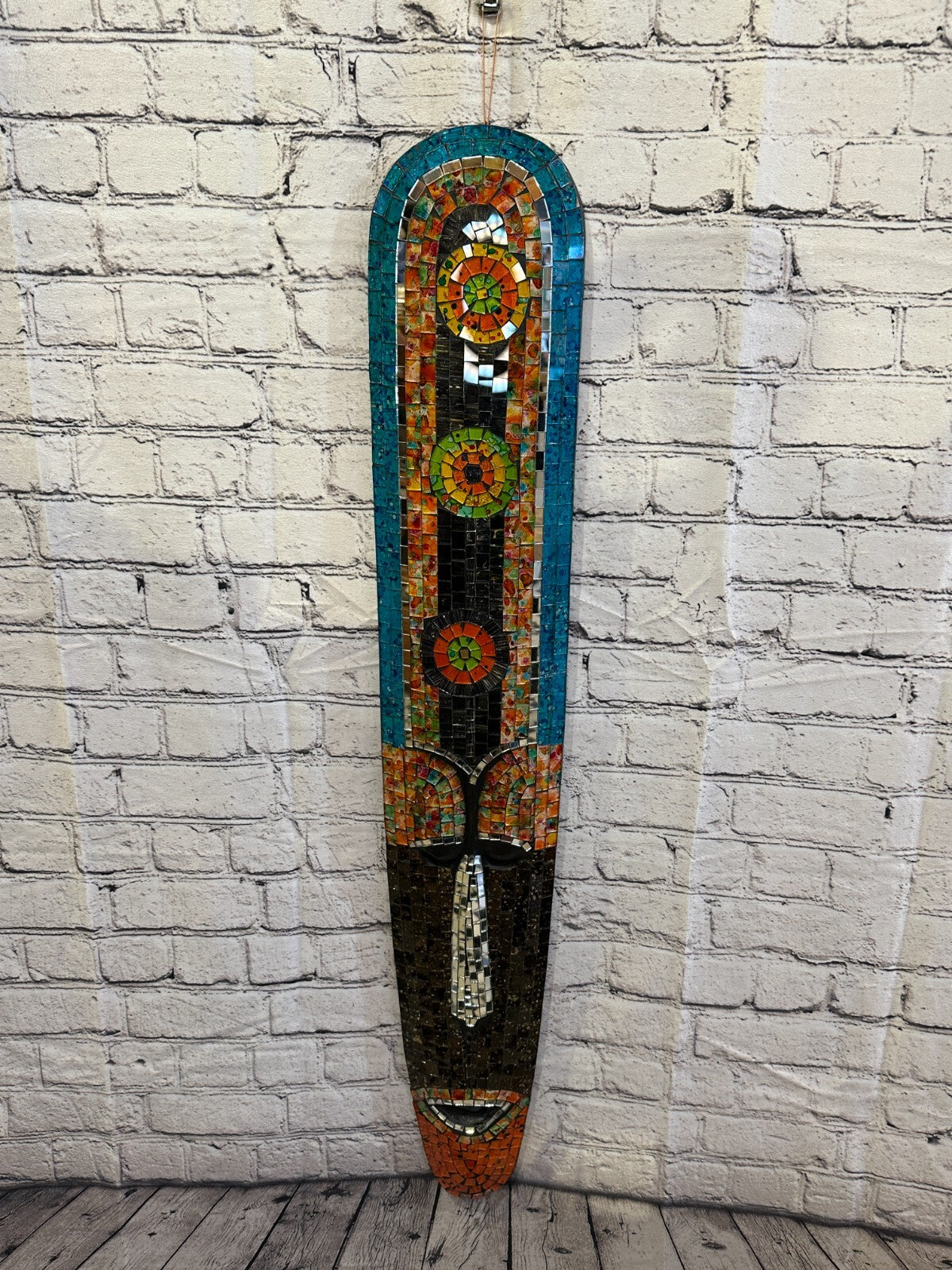 100cm Mosaic Mirror Mask Carved Painted Ethnic Tribal Wall Art Handmade Design 3