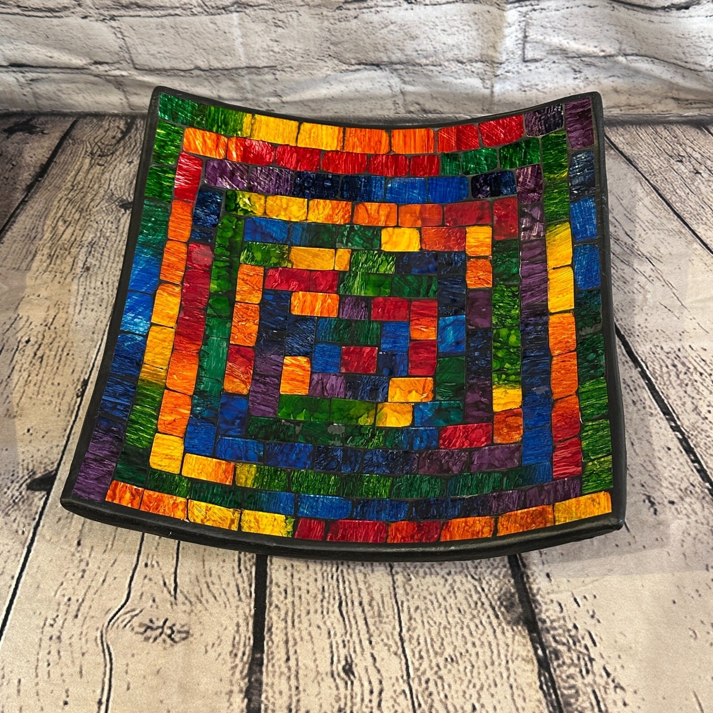 30cm Rainbow Small Swirl Square Mosaic Handmade Ceramic Glass Tile Bowl Fruit