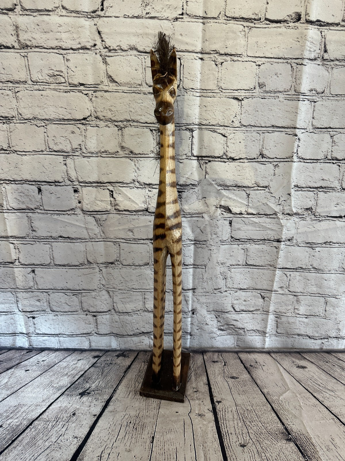 60cm Burnt Pattern Wood Horse Tall Statue Wood Modern Hand Carved Painted
