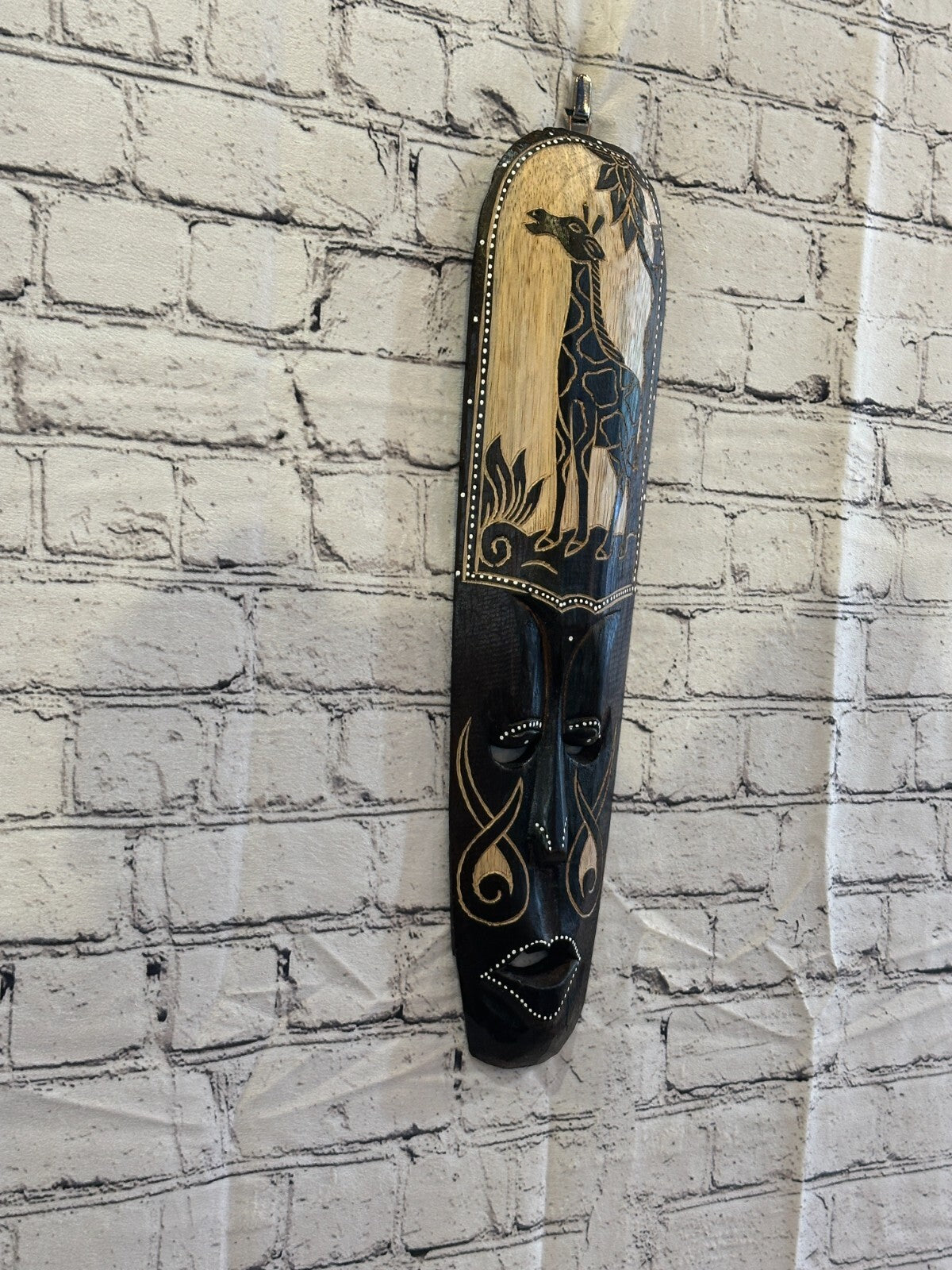 50cm Giraffe Mask Carved Wooden Brown Work Painted Ethnic Tribal Tiki Wall Art
