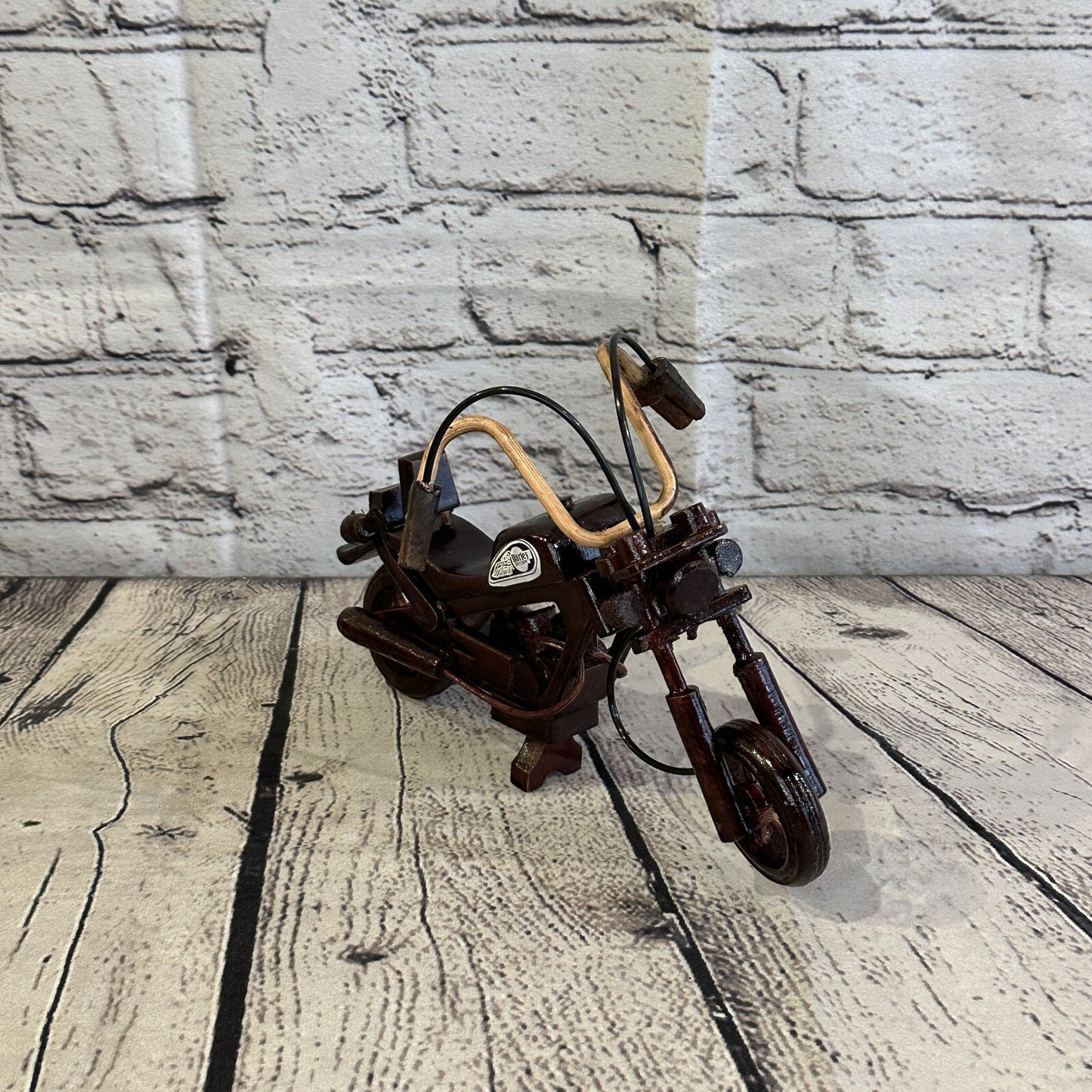 20cm Small Dark Wood Motorbike Motorcycle Model Wooden Ornament Decorative Bike