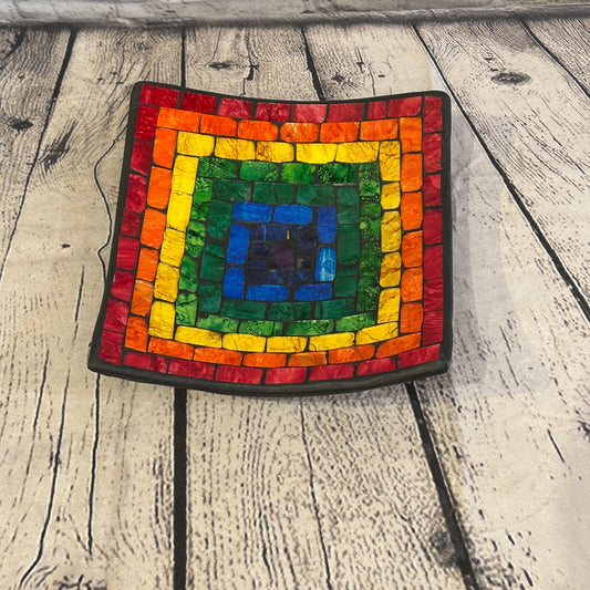 20cm Rainbow Eye Square Mosaic Handmade Ceramic Glass Tile Bowl Fruit