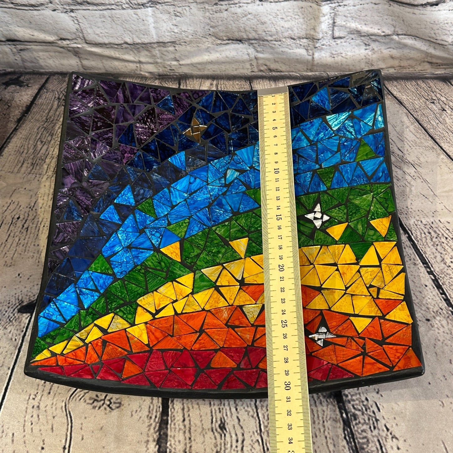 30cm Rainbow Star Square Mosaic Handmade Ceramic Glass Tile Bowl Fruit