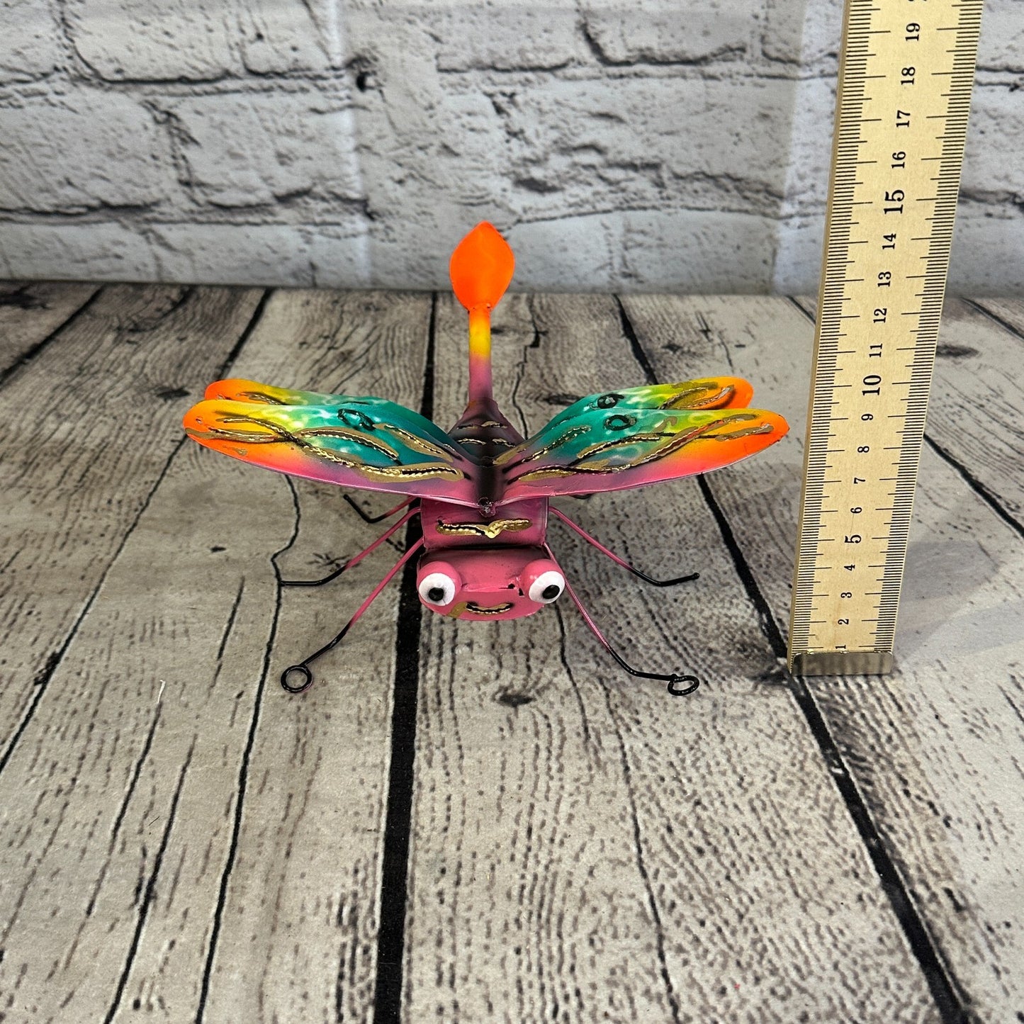 20cm x 15cm Orange Dragonfly Bug Metal Tin Wall Hanging Ornament Painted Statue