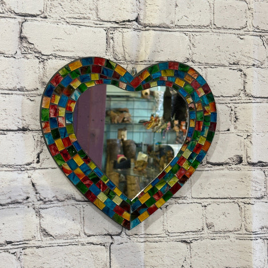 Rainbow Heart Shape Mosaic Tile Wall Mirror 28cm x 25cm 10 Inches Handmade New