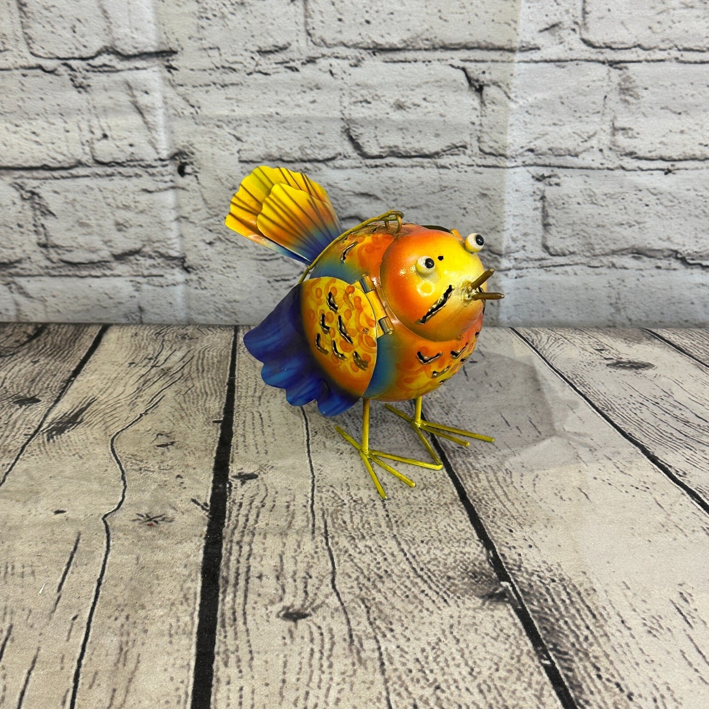 15cm x 15cm Orange Dark Blue Bird Metal Tin Wall Hanging Ornament Painted Statue