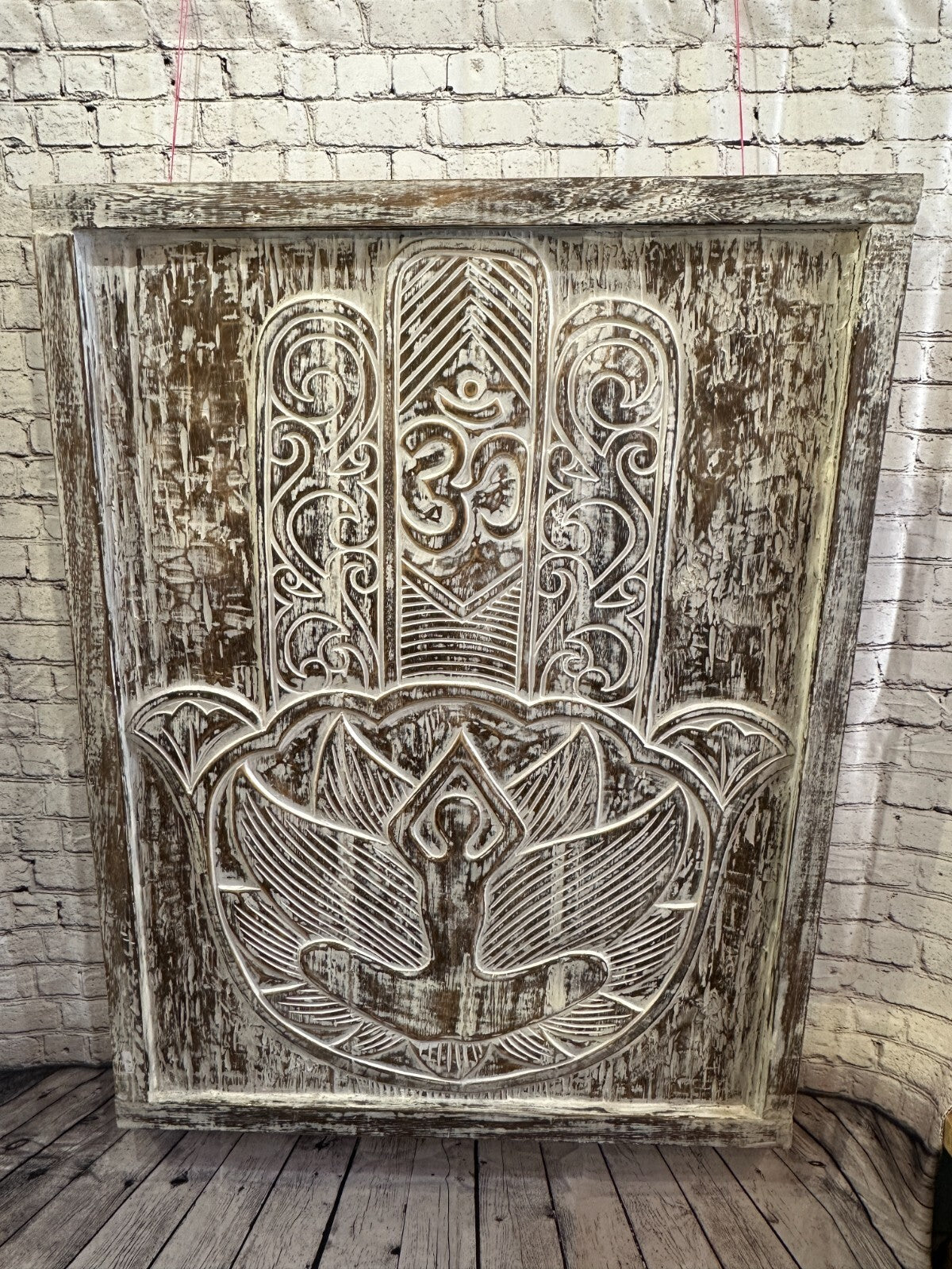 Hand Of Fatima Wooden Panel 130cm x 100cm Brown Wall Art Plaque Handcarved