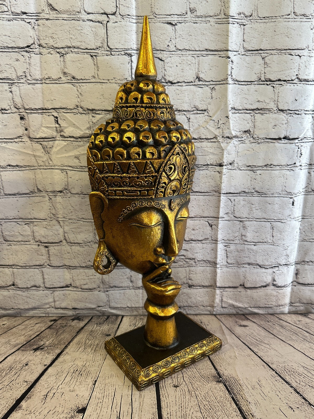65cm Gold Buddha Head Wooden Standing Statue Figurine Ornament Fair Trade