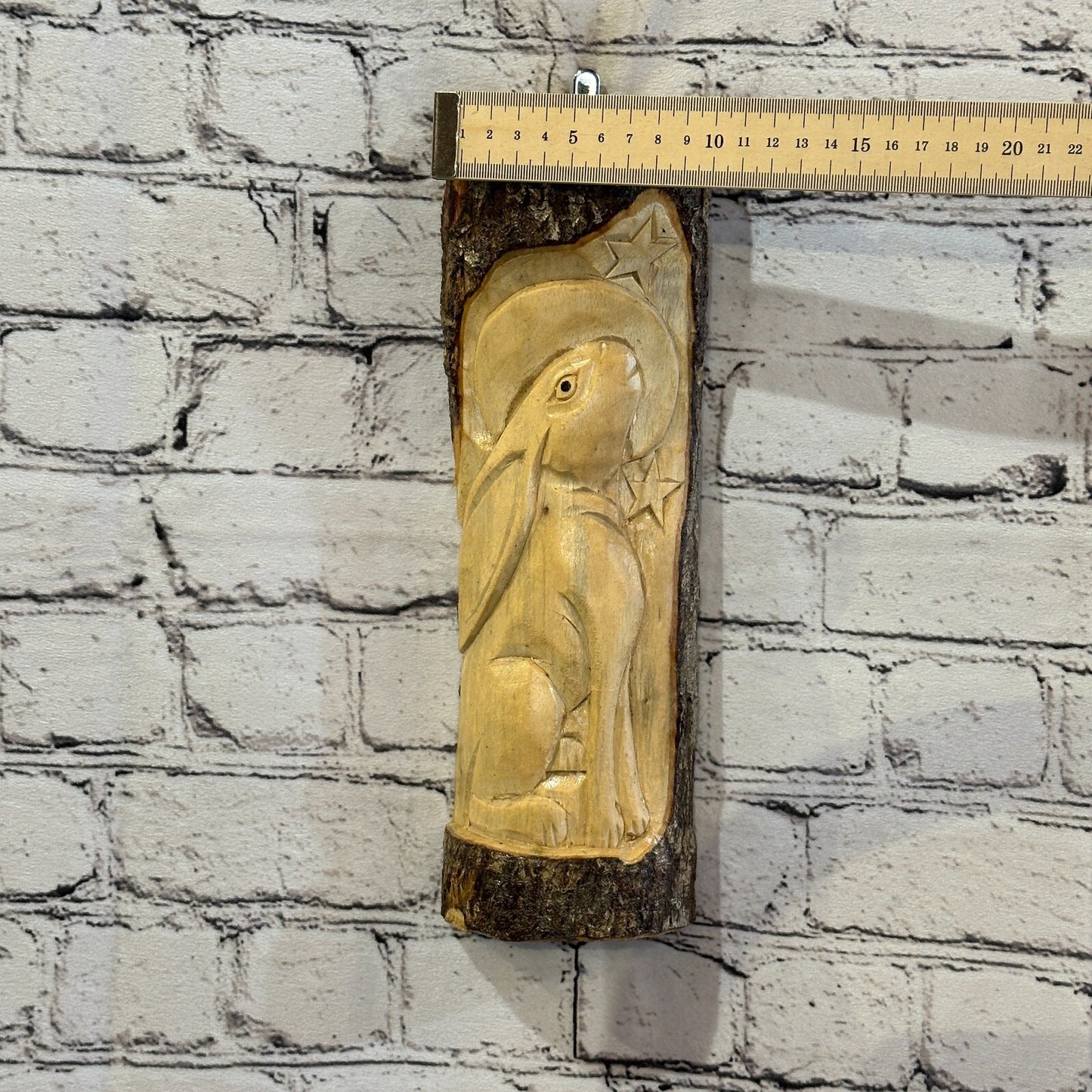 Hare With Moon Of The Woods 30cm Hand Carved Wizard Tree Trunk Wood Fairtrade