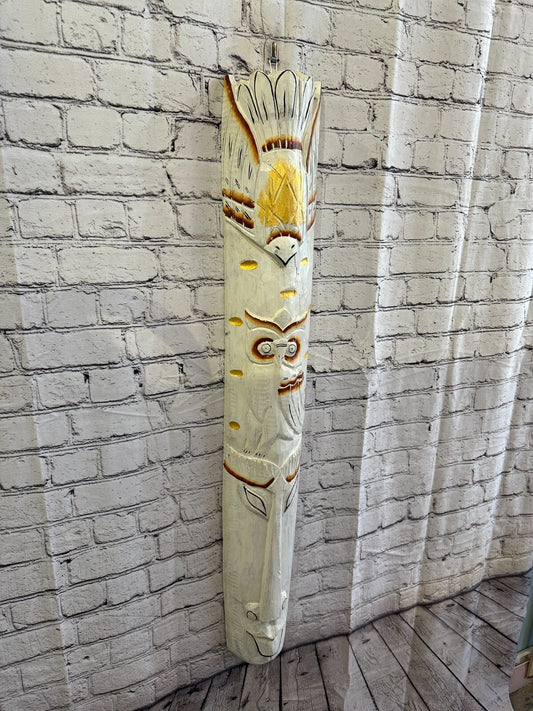 100cm White Owl Hand Carved Fair Trade Wooden Animal Wall Art Wall Hang Mask