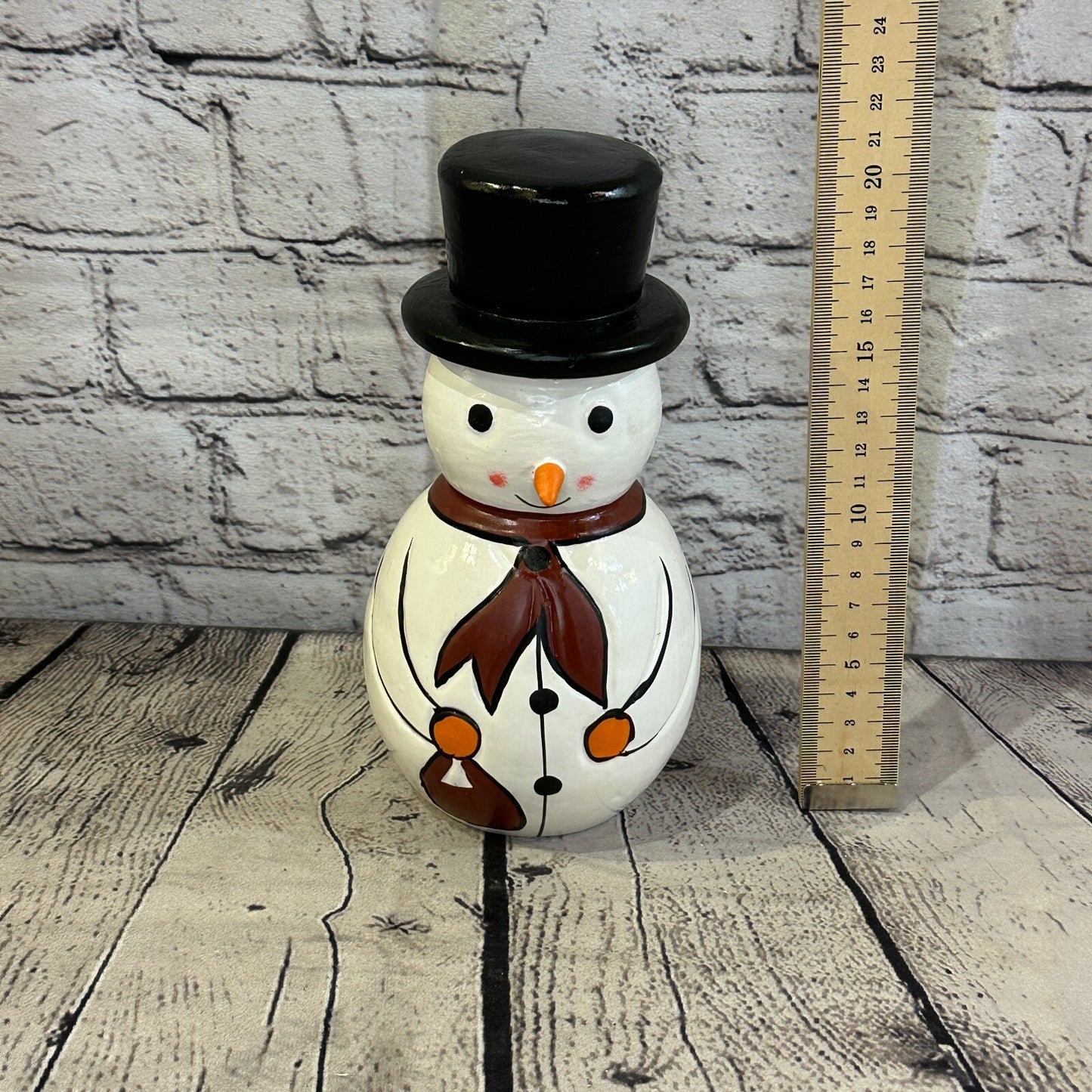 20cm x 10cm Black Top Hat Snowman Handcrafted Wood Xmas Christmas Ornament