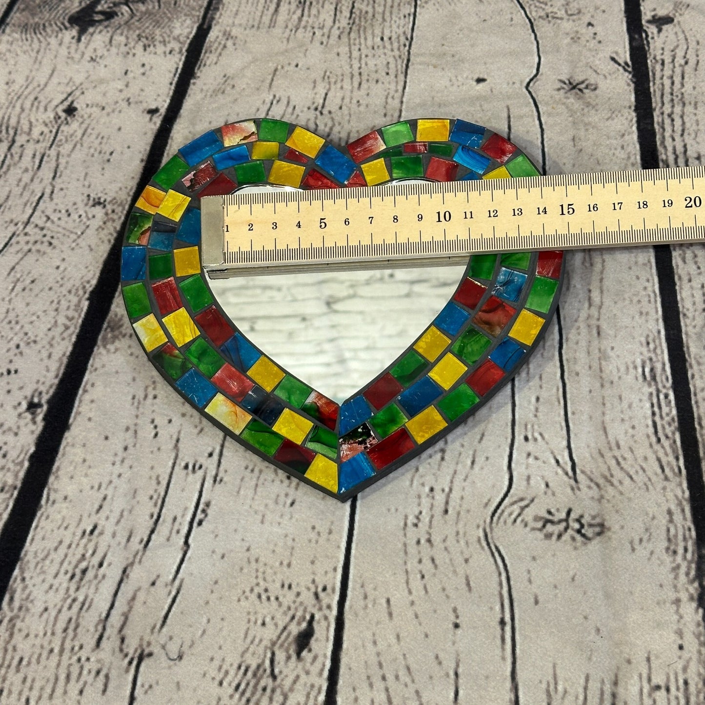 Rainbow Heart Shape Mosaic Tile Wall Mirror 20cm x 15cm 8 Inches Handmade New