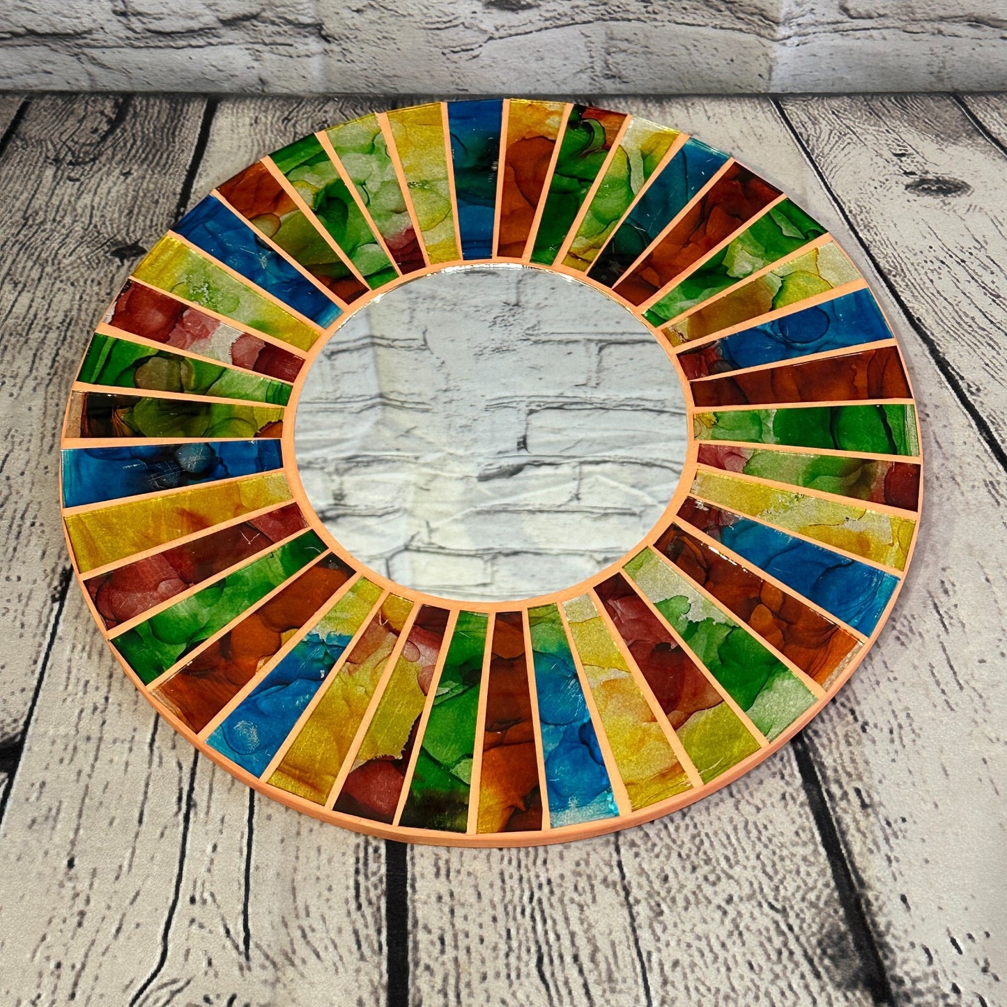 Rainbow Terracotta Line Mosaic Tile Wall Mirror 30cm x 30cm 12 Inches Handmade