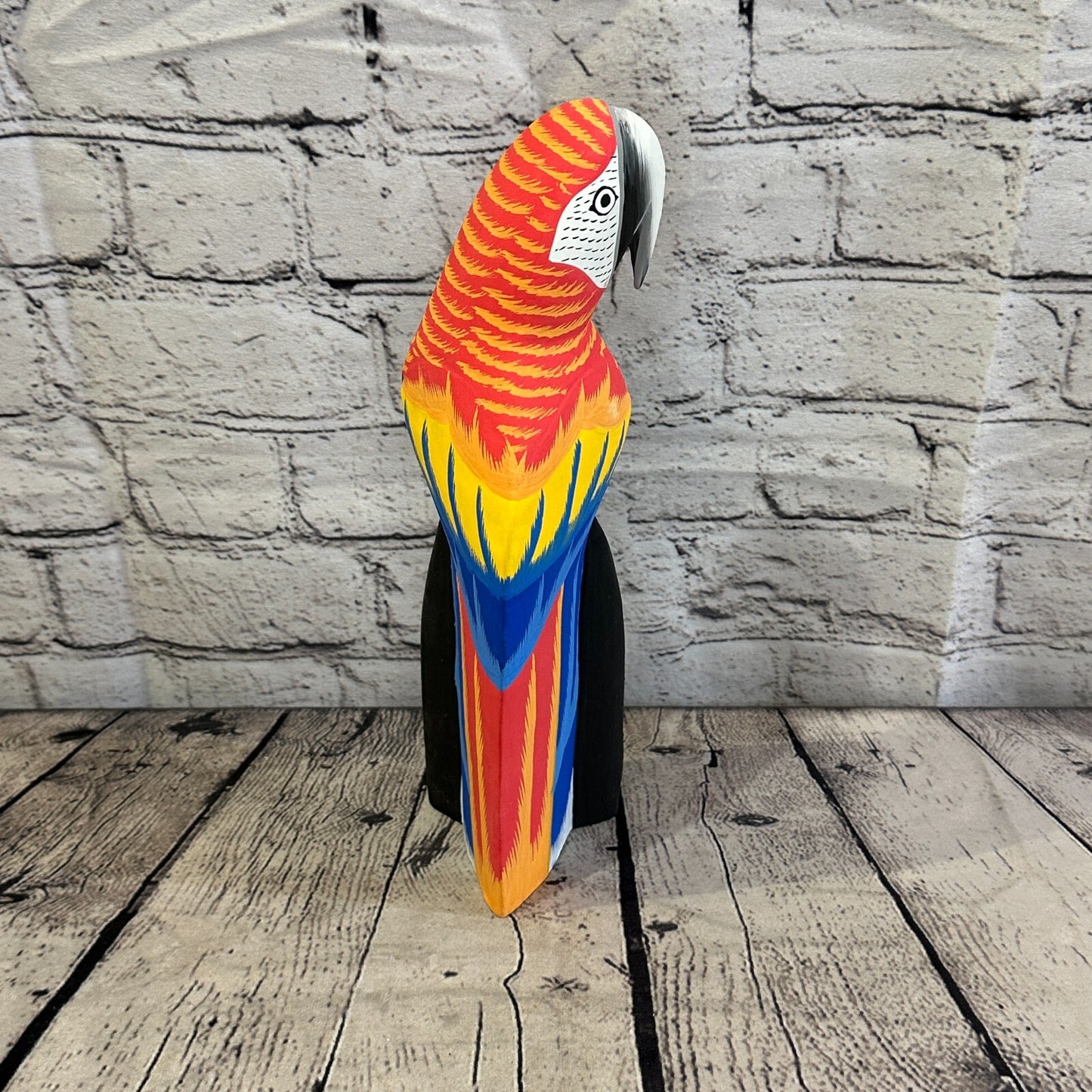 30cm Red Parrot Bird Ornament Statue Fair Trade Hand Made Carved Wood