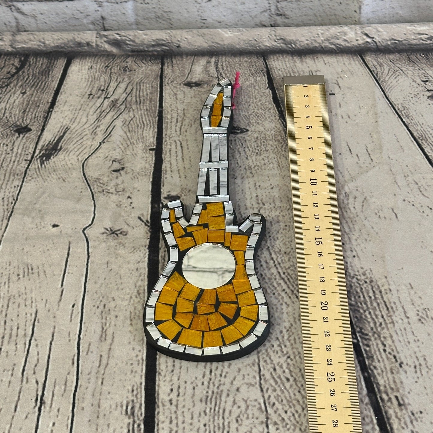 Bright Yellow Electric Guitar Mosaic Tile Wall Mirror 20cm x 8cm Handmade New