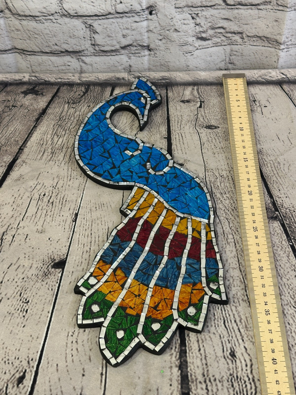 Rainbow Light Blue Peacock Mosaic Tile Wall Mirror 45cm x 20cm Handmade New