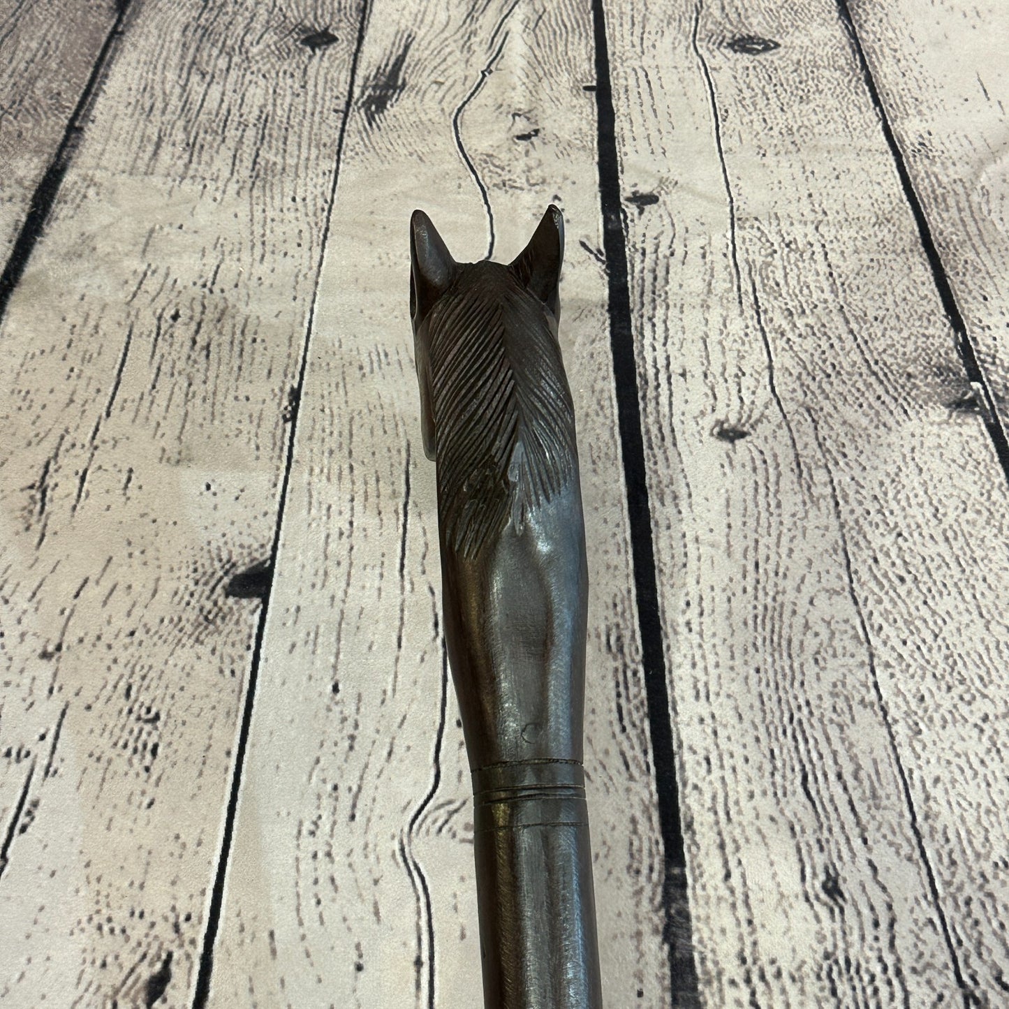 Horse Head 90cm Tribal African Walking Stick Cane Hand Carved Dark Wood