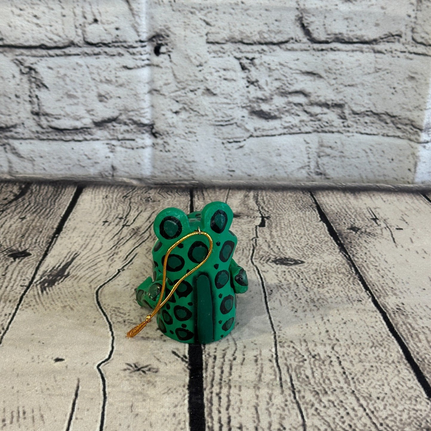 10cm Green Frog Sitting Animal, Wooden Shelf Ornament Handmade and Fairtrade