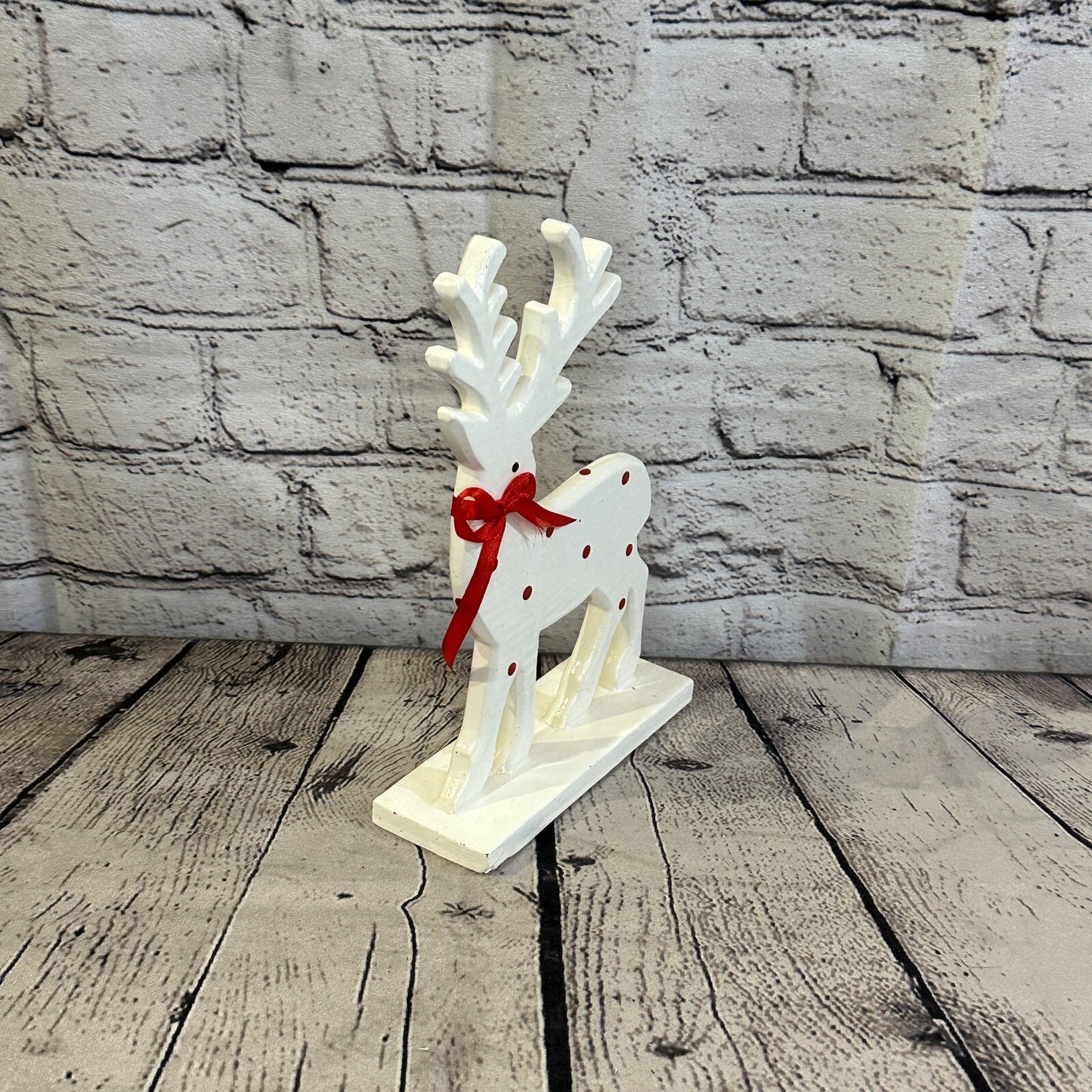 22cm x 14cm White Handcrafted Wood Reindeer Xmas Christmas Ornament Antlers