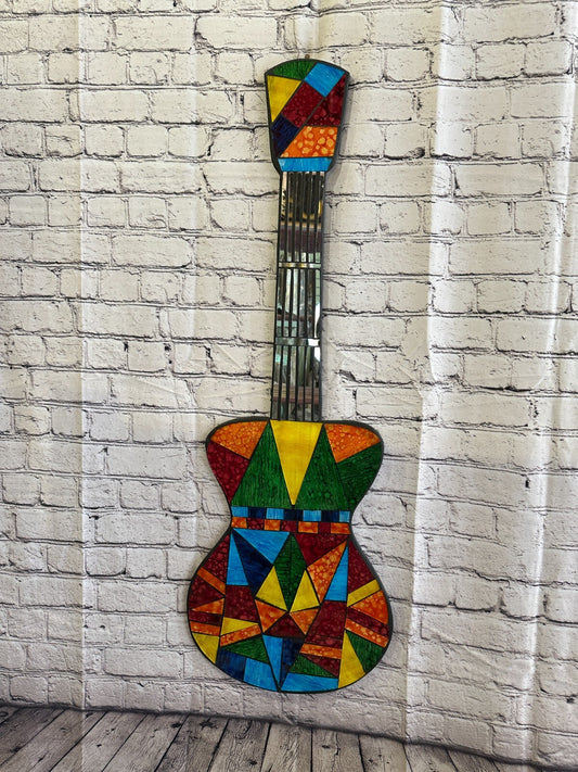 Bright Rainbow Guitar Mosaic Tile Wall Mirror 100cm x 30cm Handmade New