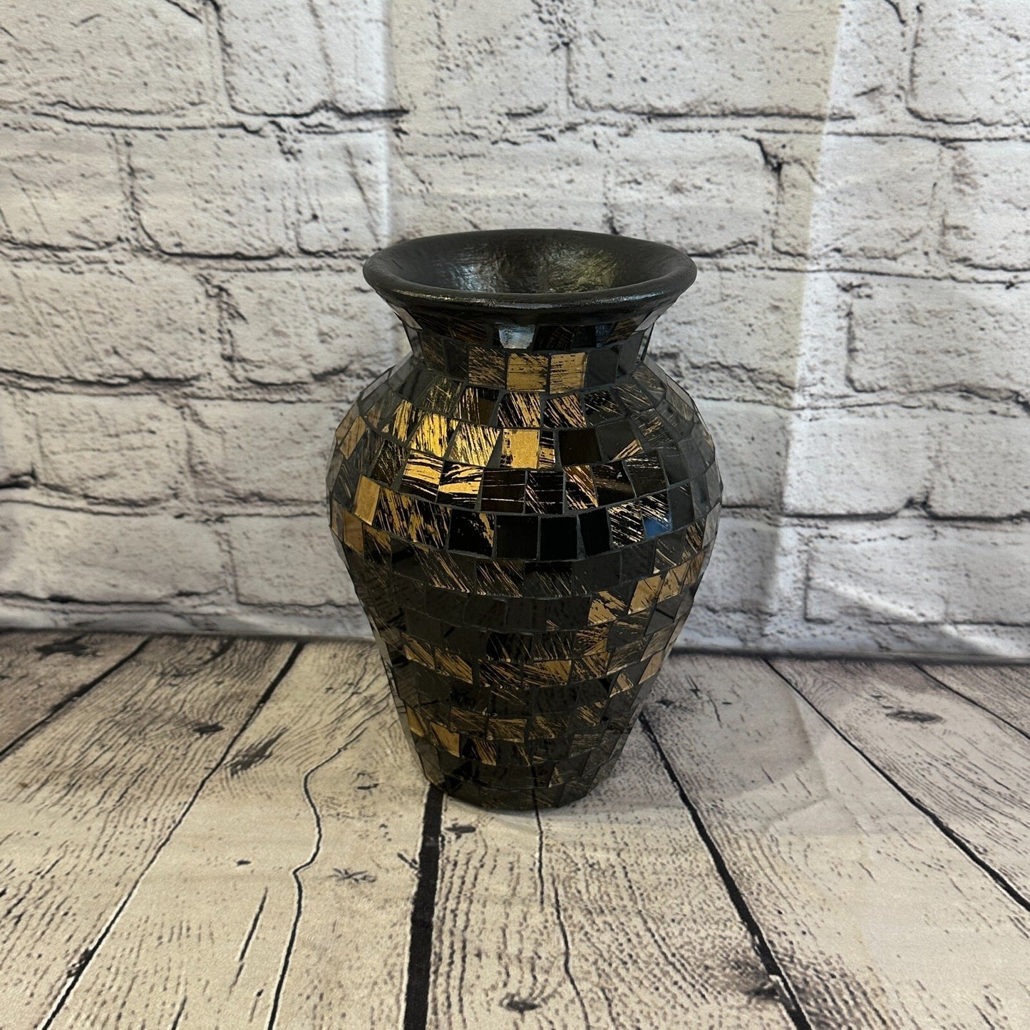 20cm Brown Gold Hand Painted Glass Mosaic Terracotta Vase Vessel Ceramic Pottery