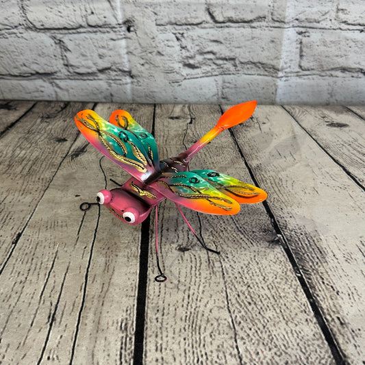 20cm x 15cm Orange Dragonfly Bug Metal Tin Wall Hanging Ornament Painted Statue