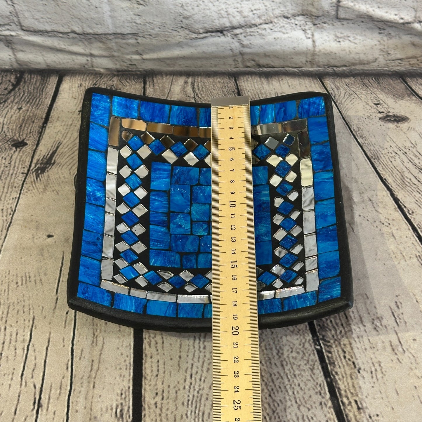 20cm Blue Square Mosaic Handmade Ceramic Glass Tile Bowl Fruit