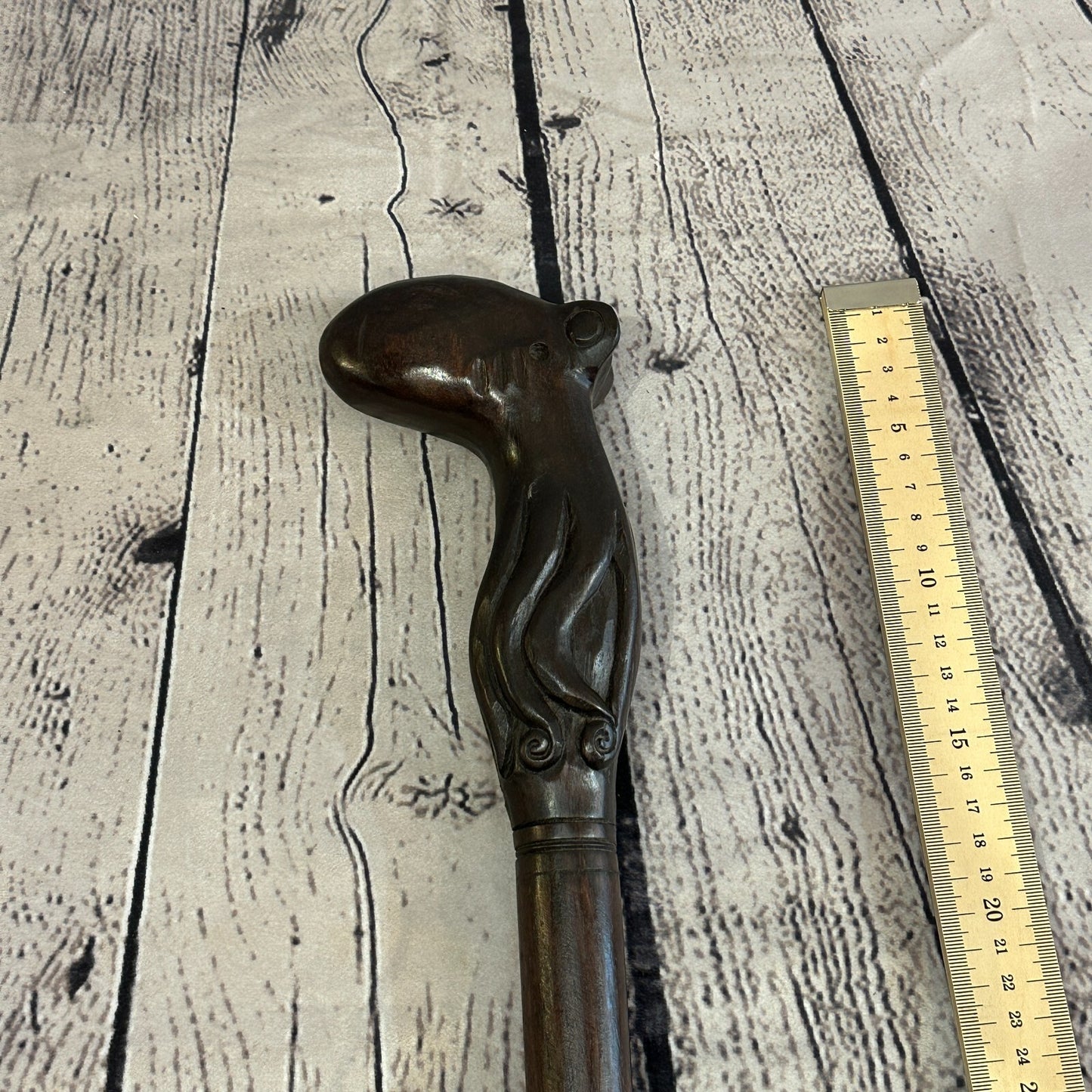 Octopus Squid 90cm Tribal African Walking Stick Cane Hand Carved Dark Wood