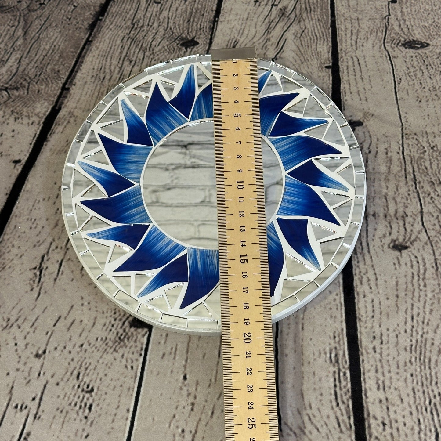 Dark Blue Flame Sun Mosaic Tile Wall Mirror 20cm x 20cm 8 Inches Handmade New