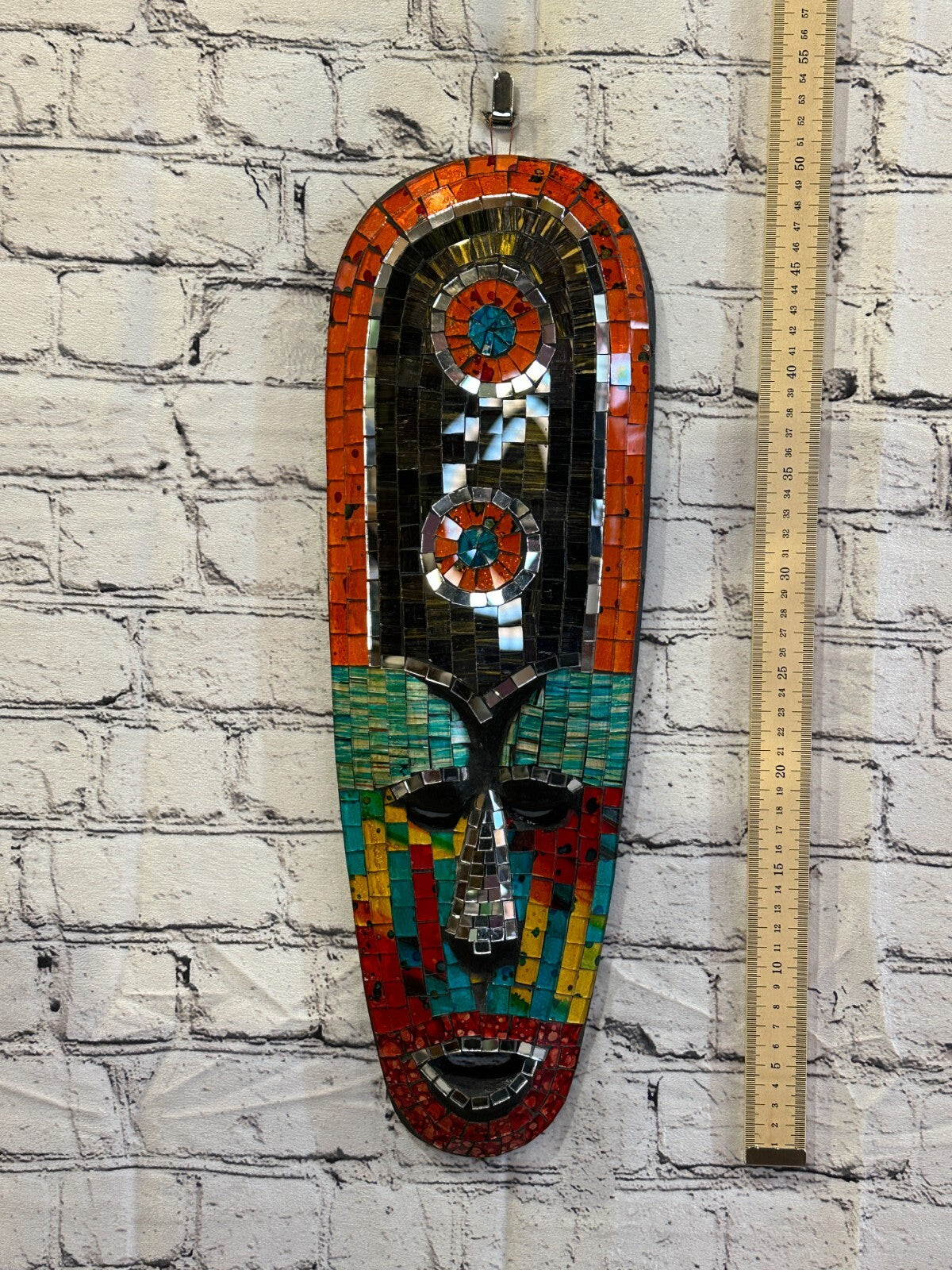 50cm Mosaic Mirror Mask Carved Painted Ethnic Tribal Wall Art Handmade Design 10