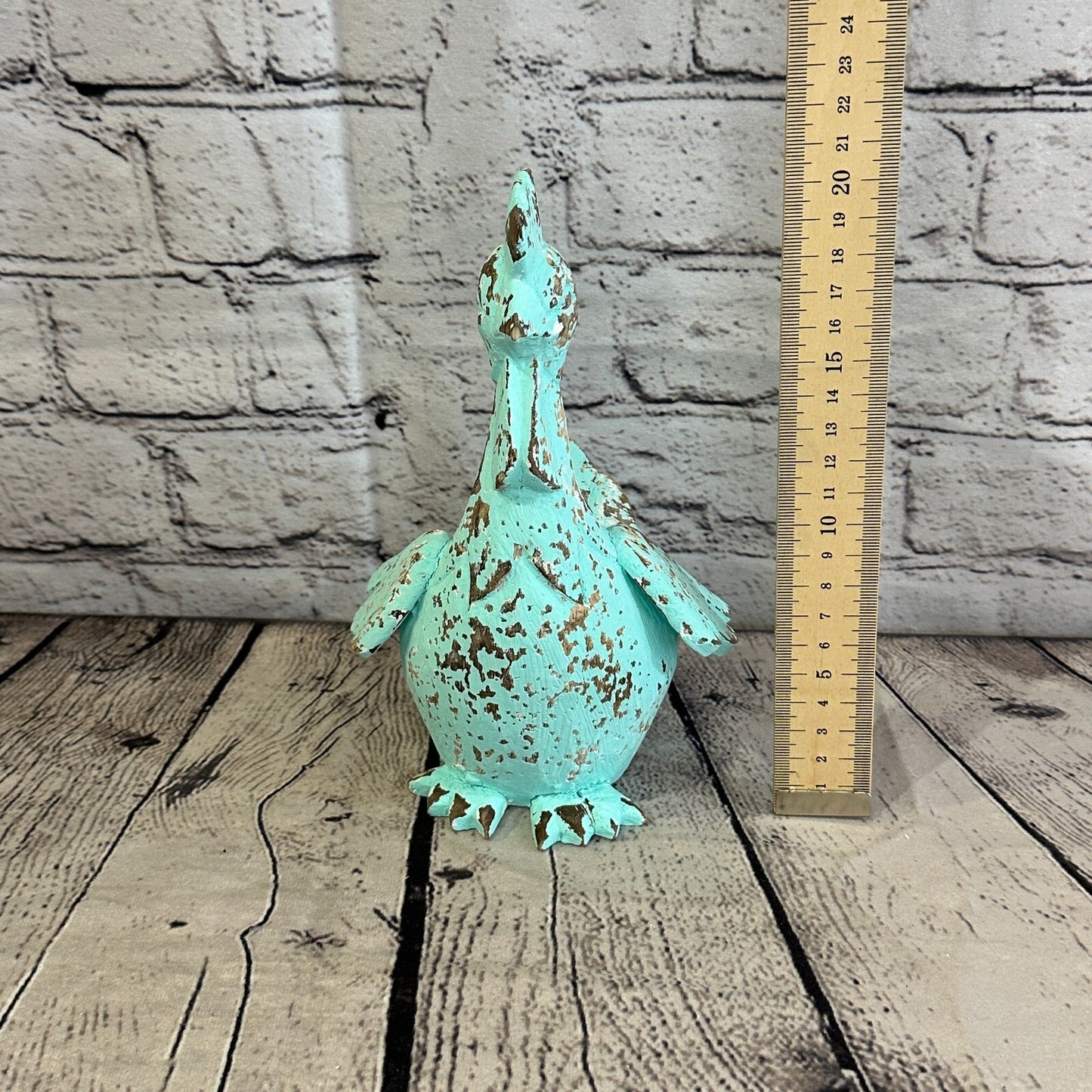 20cm x 10cm Green Shabby Wooden Rooster Cockerel Retro Collectable Hand Carved