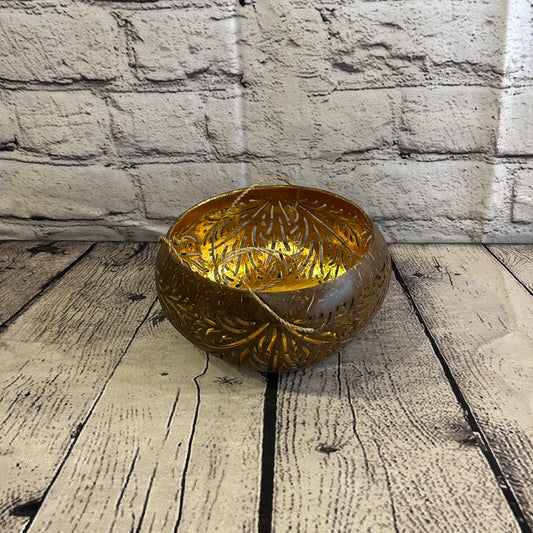 Gold Inside Coconut Shell Hanging Basket Orchid Planter Balcony Decorative Vase