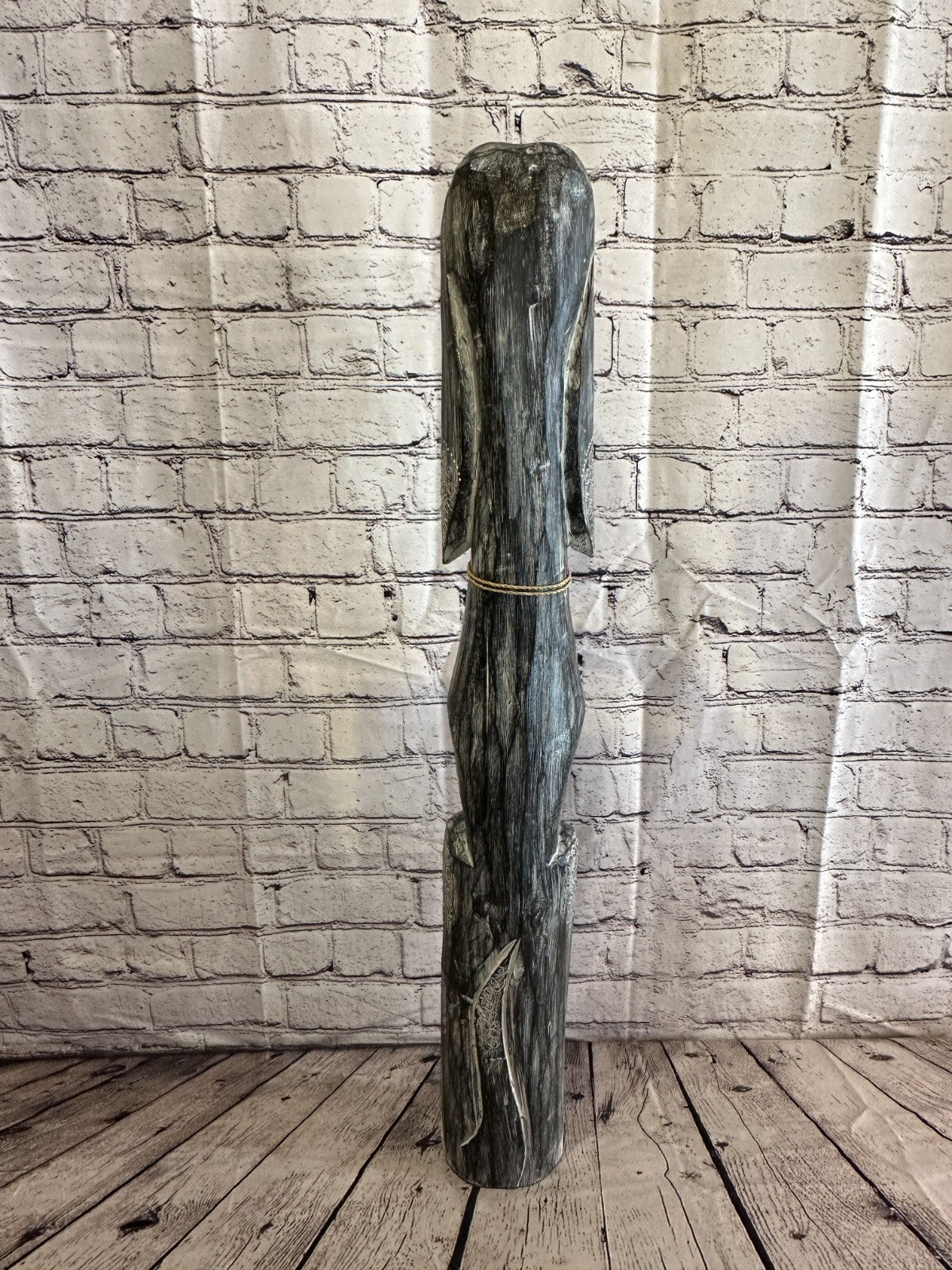 80cm Grey Flower Wooden Shabby Dog Statue Ornament Fair Trade Handcarved