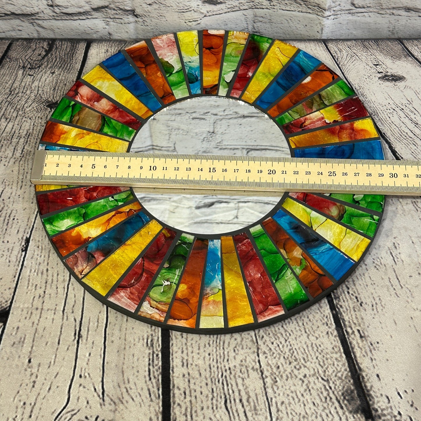 Rainbow Black Line Mosaic Tile Wall Mirror 30cm x 30cm 12 Inches Handmade New