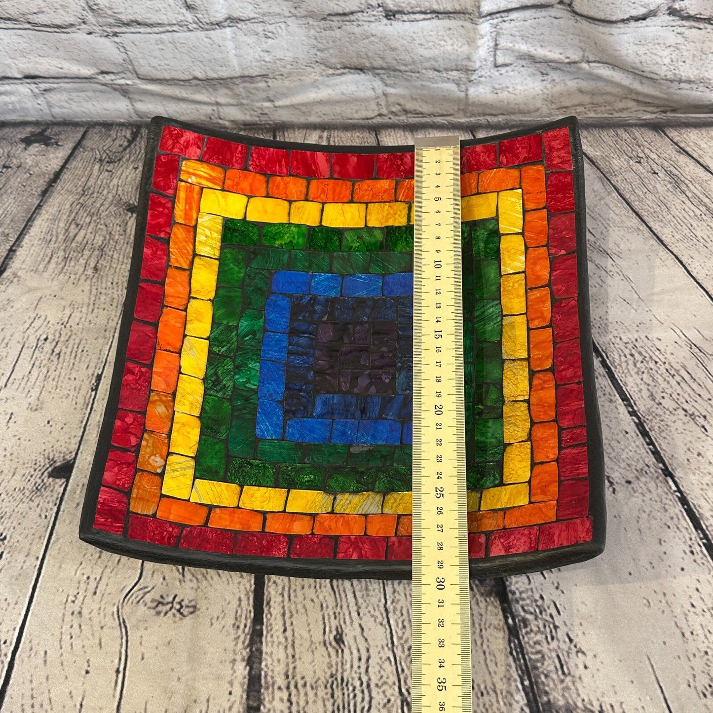 30cm Rainbow Eye Square Mosaic Handmade Ceramic Glass Tile Bowl Fruit