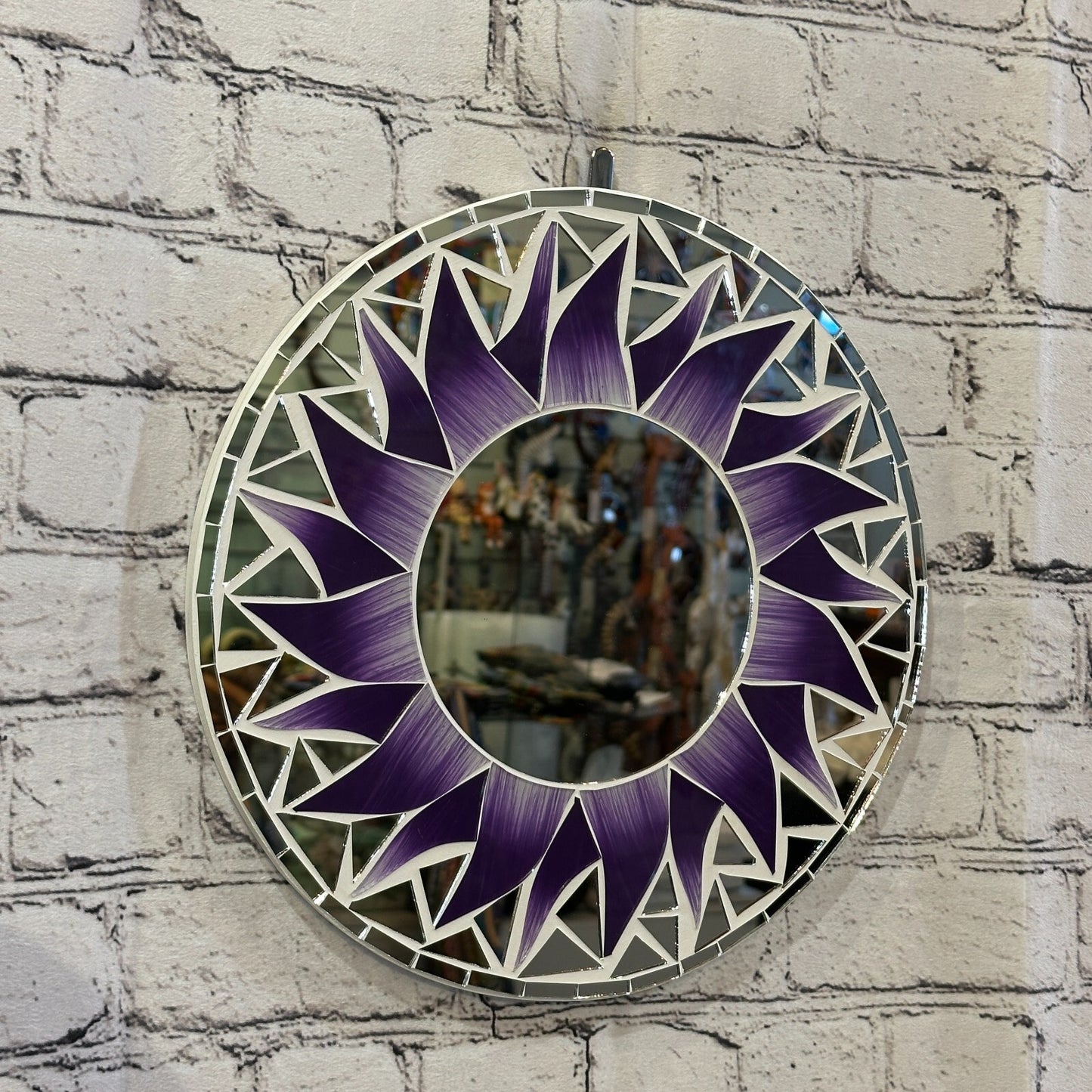 Purple Flame Sun Mosaic Tile Wall Mirror 30cm x 30cm 12 Inches Handmade New