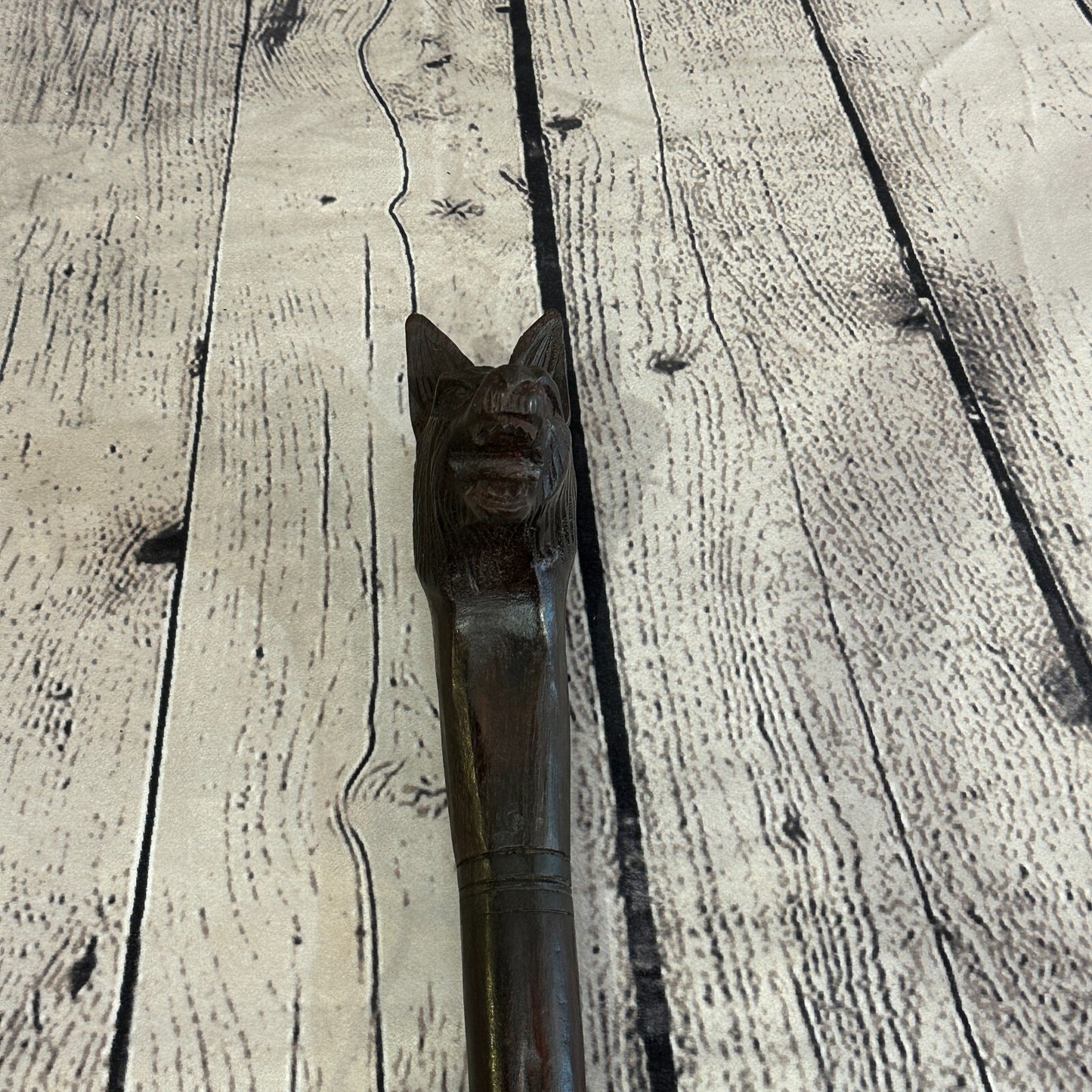Wolf Head 90cm Tribal African Walking Stick Cane Hand Carved Dark Wood