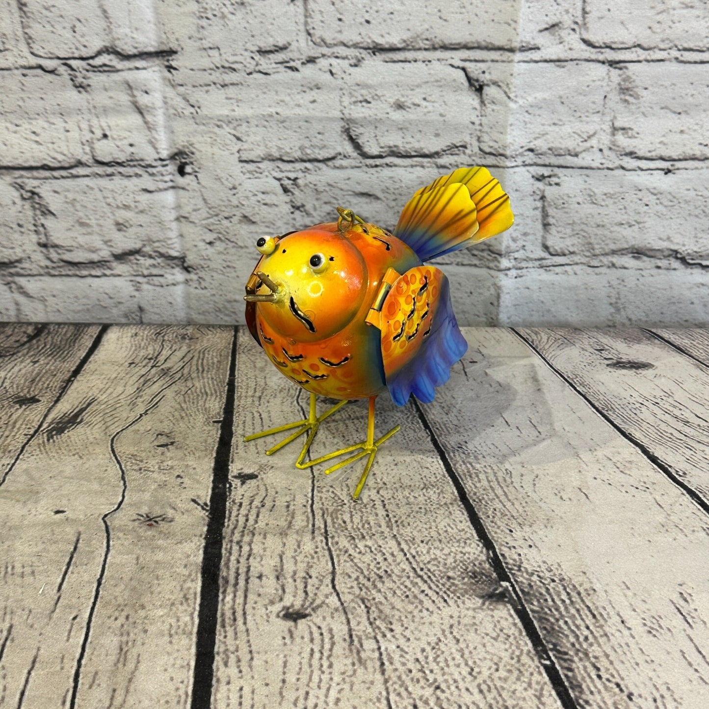 15cm x 15cm Orange Dark Blue Bird Metal Tin Wall Hanging Ornament Painted Statue