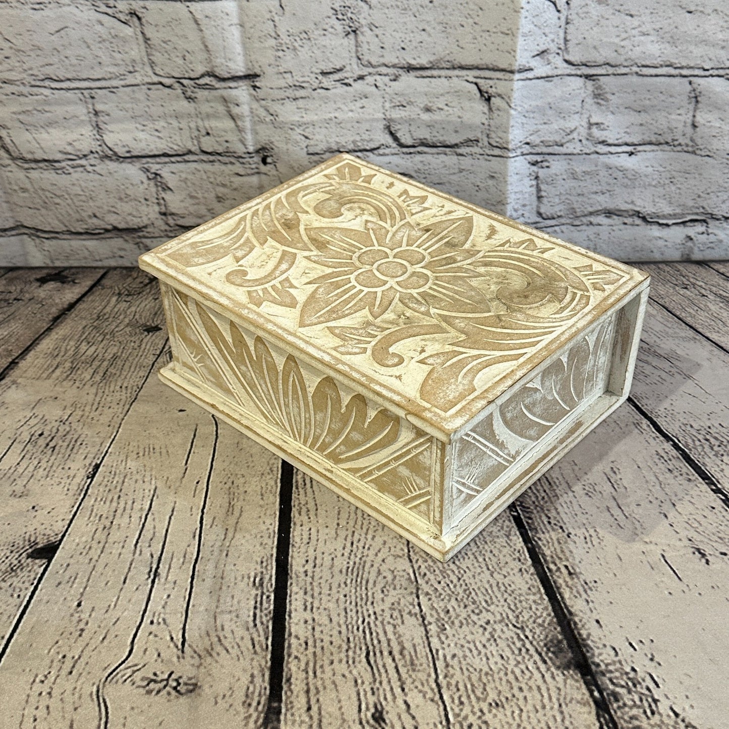 White Flower MDF Box Lotus 22cm x 18cm x 8cm Wooden Box Trinket Handmade