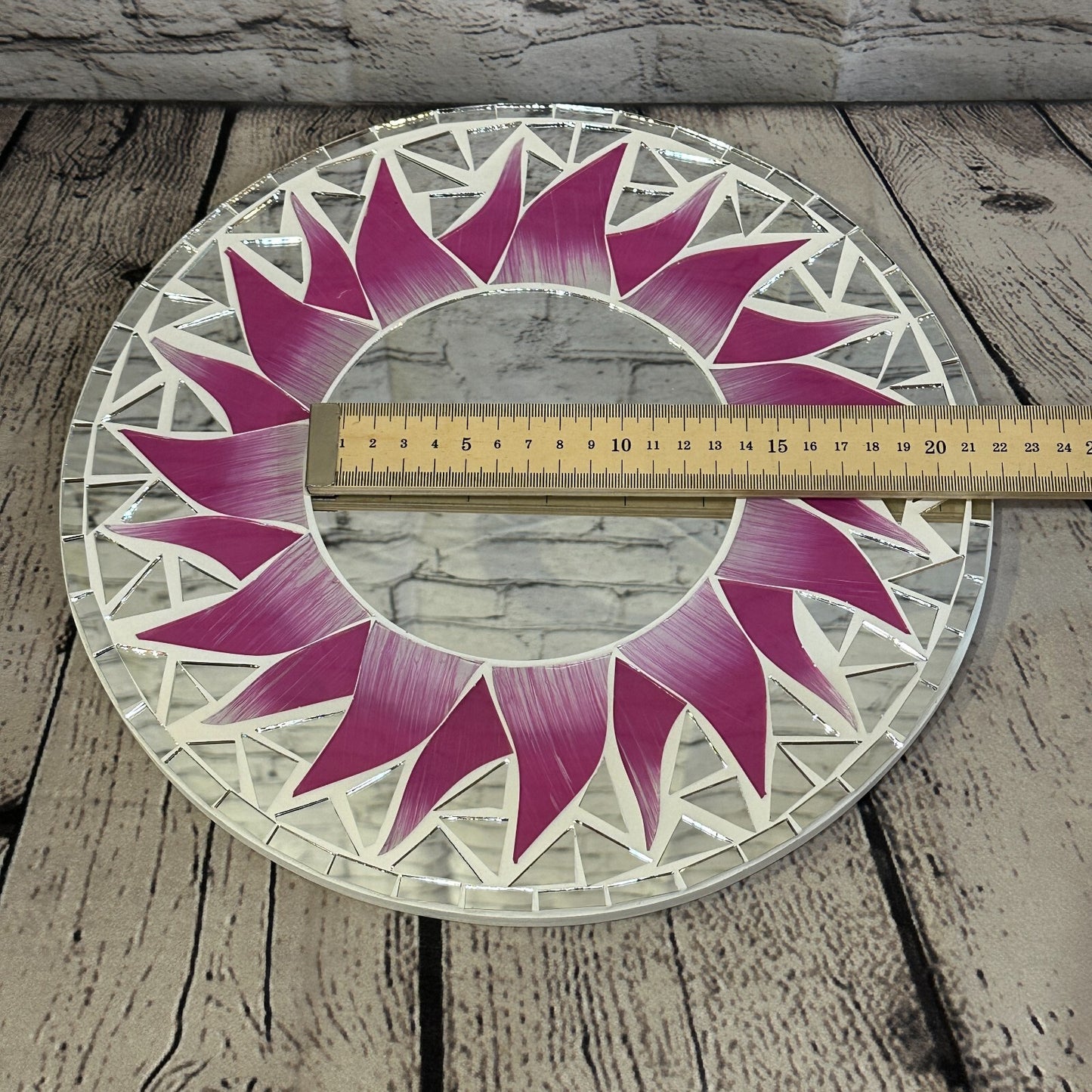 Pink Flame Sun Mosaic Tile Wall Mirror 30cm x 30cm 12 Inches Handmade New
