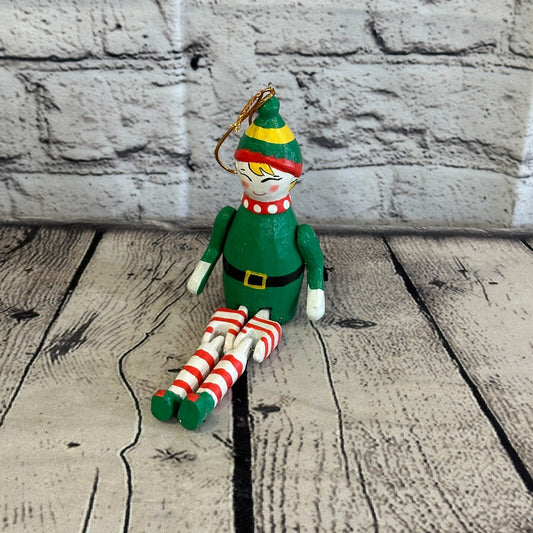 10cm Christmas Elf Sitting Animal, Wooden Shelf Ornament Handmade and Fairtrade
