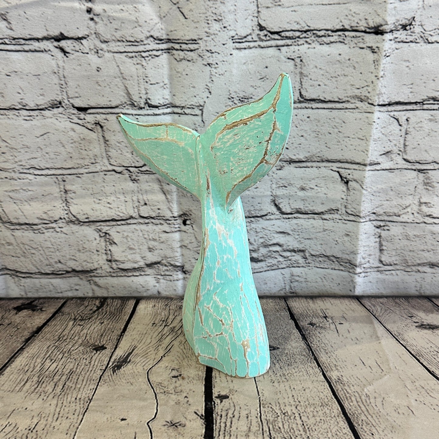 25cm x 22cm Whale Tail Green Fish Wood Coastal Ocean Bathroom Decoration