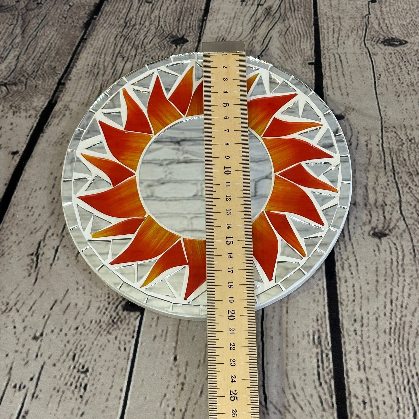 Red Flame Sun Mosaic Tile Wall Mirror 20cm x 20cm 8 Inches Handmade New
