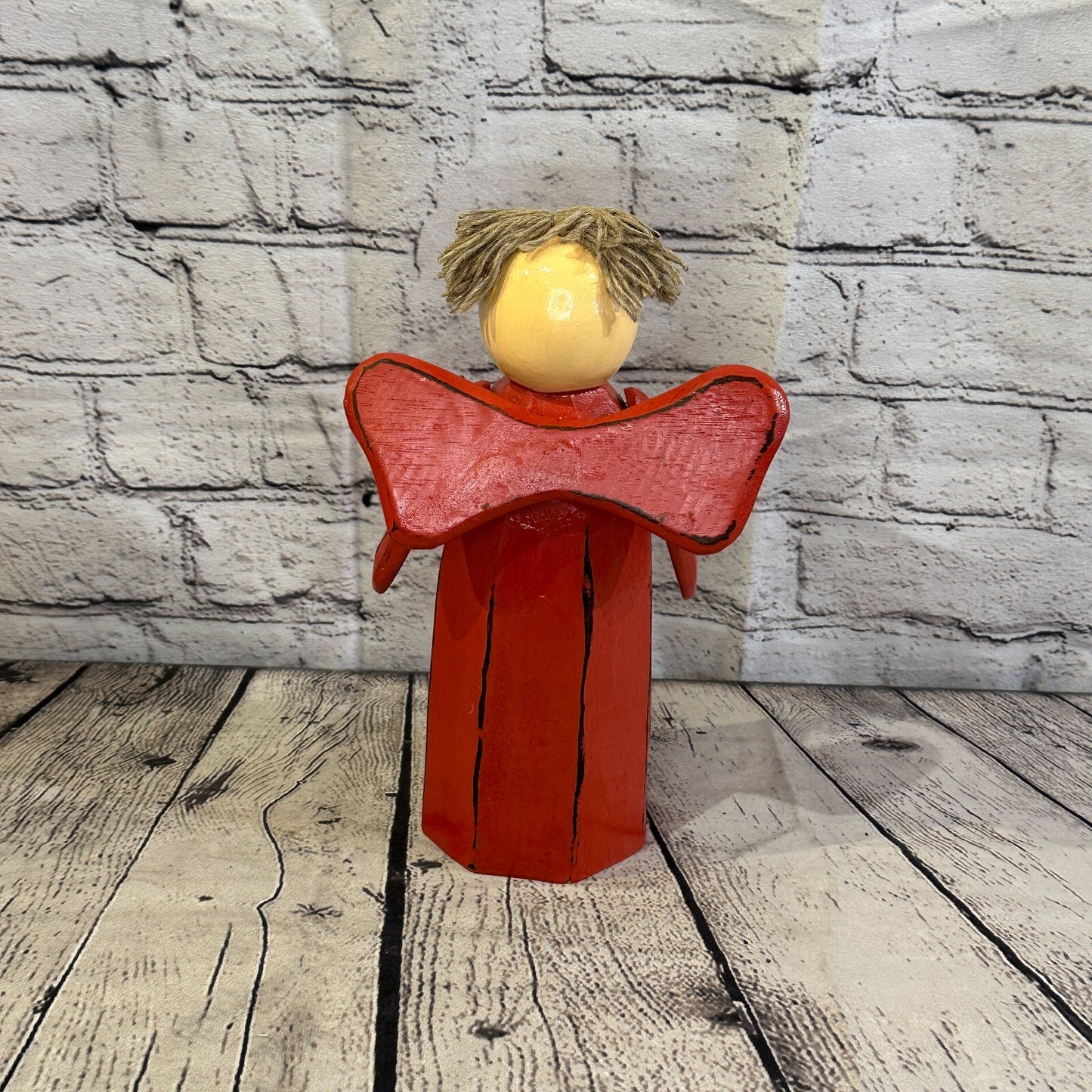25cm x 10cm Red Cream Angel Red Heart Handcrafted Wood Xmas Christmas Ornament