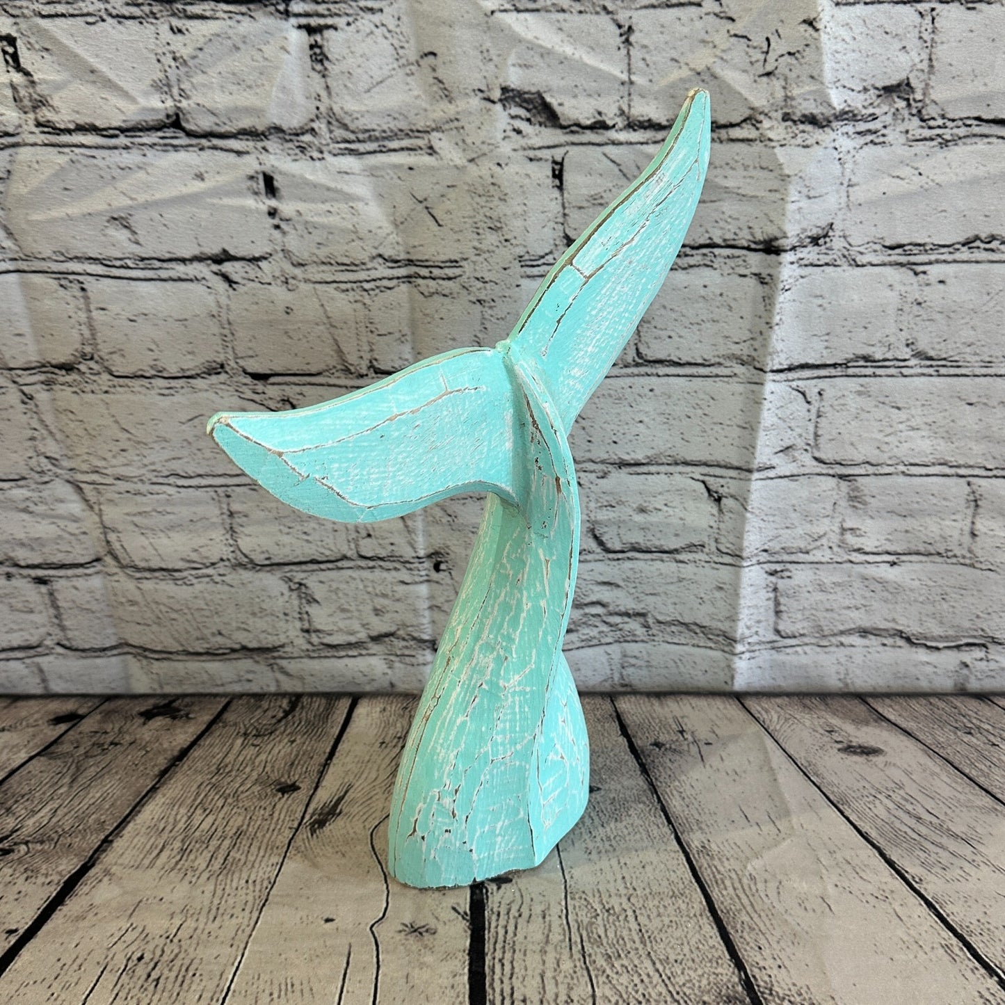 35cm x 30cm Whale Tail Green Fish Wood Coastal Ocean Bathroom Decoration