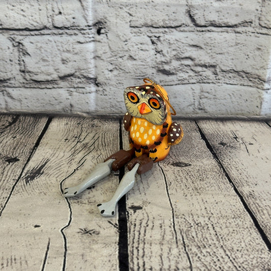 10cm Brown Owl Sitting Animal, Wooden Shelf Ornament Handmade and Fairtrade